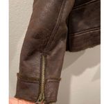 ZARA Fur Collar Zipper Brown Leather Jacket Photo 5