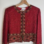 Laurence Kazar Vintage  Jacket Womens XL Red Silk Beaded Sequin Evening 90s Photo 2
