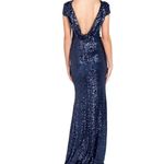 Badgley Mischka Collection Gown Navy Blue Sequin Draped Back Formal Evening 2 Photo 1