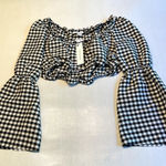 Topshop Womens Gingham Crop Top Off Shoulder Bell Sleeve Petite Size 6 Photo 0