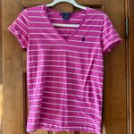 Ralph Lauren Polo  Sport Shirt Women's Small/P Pink Striped Short Sleeve V Neck Photo 0