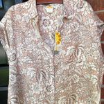 C&C California NEW  Hibiscus/Leaf 100% Linen Short Sleeve Button-Up Shirt L Photo 0