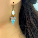 New artisan crafted dangle drop earrings copper patina freshwater Pearl unique Photo 0