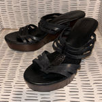 UGG  Mattie Black Leather Strappy Wedge Sandals Stacked 3" Inch Heel Platform 10 Photo 0