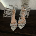 Sexytag Butterfly Wrap Around Strap Fantasy Rhinestone Sparkly Stiletto Heel Silver Size 7 Photo 5