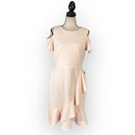 London Times  Dress Women's 8 Pink Cold Shoulder Flounce Ruffled Over the Knee Photo 2