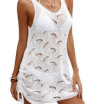 SheIn Summer Beach Hollow Out Drawstring Side Cover Up Dress in White, Size M​​ Photo 0