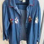 White Stag Vintage  snowman embroidered denim button up size 16W Photo 0