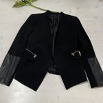 Zara‎ Basic Blazer Jacket Black Gold Zipper Detail Faux Leather Sleeve Small Photo 0