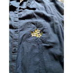 Vintage Embroidered Linen Denim Button Up Top 1X Floral Cottage Granola Heritage Blue Photo 2