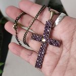 Brass Purple Crystal Cross Pendant on 18" Chain Photo 4