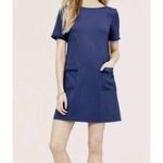 Loft Size 12P Navy Blue Fringed Shift Fit Pocket Stretch Dress 12 petites 12p Photo 2