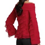 Tadashi Shoji  100% Silk Blouse Off Shoulder Ruffle Tiered Purple 16 NWT Photo 1