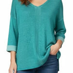 Chico's  Teal Aqua Blue 3/4 Sleeve V-Neck Lightweight Pullover Sweater 3 XL 16 Photo 0