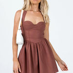 Princess Polly NWT Brown Lyle Mini Dress Halter Size US 6 Cotton Linen Summer Photo 0
