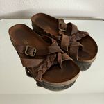 White Mountain WHITE MOUNTIAN Brown Suede Leather Harrington Braided Strappy Slip On Sandals Photo 0