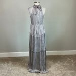 AQUA Sparkly Ruffled A-Line Evening Gown Metallic Silver Size 8 Long Maxi Dress Photo 1