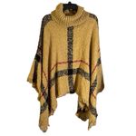 Tan Plaid Fringe Knit Poncho Sweater Pullover Turtleneck One Size NWT Photo 8