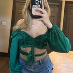 Urban Outfitters Green Silk Cropped Long Sleeve Photo 2