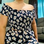 New Lulus Navy Blue White Floral Print Smocked Two Photo 7