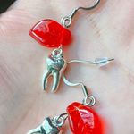 Handmade goth funky grunge style Czech glass leaf beads & teeth charms dangle earrings❤️🦷 Photo 1