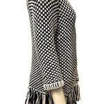 Chico's Black White Fringed Open Front Knit Cardigan Sweater 3/4 Sleeves Size 1 Photo 3