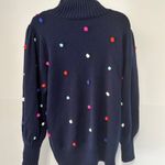 Crown & Ivy 1X Navy Multicolor Pom Pom Sweater Bishop Sleeve Ribbed Party Fun Photo 1