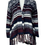 Hooked Up Flyaway Cardigan Small Indigo Red Striped Tassels Knit Long Sleeve M Size M Photo 0