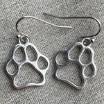 Paw 🐾 silver dog cat drop earrings new gift animal lover cut out print pet Photo 1