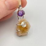 Citrine Stalactite & Amethyst Rough Sterling Silver Pendant Yellow Photo 4
