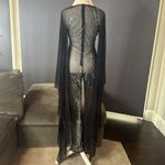 Women’s Black Sheer BodyCon Jumpsuit Silver Accents Bat Wing Sleeves **Size S Photo 6
