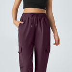 Halara Mid Rise Drawstring Cargo Joggers NWT Black Pocket Casual Pants XL Photo 0