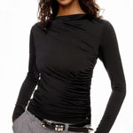 ANINE BING Black Ruched Top MEDIUM Bodycon Long Sleeve Athleisure Designer $250 Photo 0