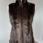 Ann Taylor LOFT Brown Faux Fur Zip Vest High Neck Satin Lining Women’s Small Photo 0