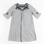 Madewell Cotton Poplin Stripe Embroidered Breeze Pullover Dress Smoked Graphite Photo 0