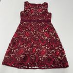 Adrianna Papell  Dress Womens 12 Petite Red Gold Lace Overlay V Neck A‎ Line Photo 3