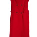 ZARA NWT Red Strapless Midi Dress Sz Medium Flap Pockets Buttons Photo 4