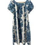 Royal Creations Hibiscus‎ Palm Panel Blue Tulip Sleeve Midi Dress Size Large Photo 3