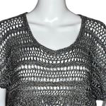 Mudd Open Knit Sweater Gray Silver Threading Medallion Knit Short Sleeve Photo 3