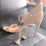 Badgley Mischka  BOMBAY Stiletto Heeled Suede Sandals Nude/Cream Size 10 Photo 8