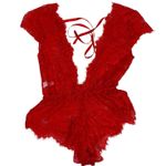 Anyou Teddy Lingerie Womens XS Red Sexy Lace One Piece Romper Plunging V Photo 2