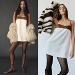 Free People NEW  Verano Mini Dress Brown Ivory Satin Shift Size Medium Coquette Photo 2