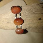 Silvertone Carnelian Agate looking Amber Link Bracelet Oval Cabochons Vintage Silver Photo 10