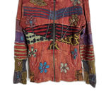 Rising International Jacket Womens Large Red Boho Floral Patchwork Zip Hoodie Photo 2