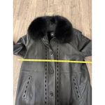 Vintage High End Black Leather Long Coat Real Fox Collar & Wrist Women Med Photo 7