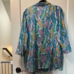 Woman Within  Oversized Tunic Top Blouse Button Front Tropical Colorful 1/2 Sleeve Photo 4