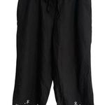 Sag Harbor Petite Linen Blend Embroidered Cropped Pants Drawstring Black Large Size undefined Photo 0