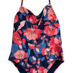 Kona Sol  XL Swimsuit One Piece Halter Floral Blue Pink Padded Stretch 1275‎ Photo 0