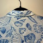 Martha Stewart Womens Linen Blend Shirt Dress Blue White Beach Shells Size Small Photo 11