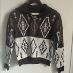 By Design Miranda Quarter Zip Southwestern Print Wide Ribbed Collar Sweater Brown Photo 5